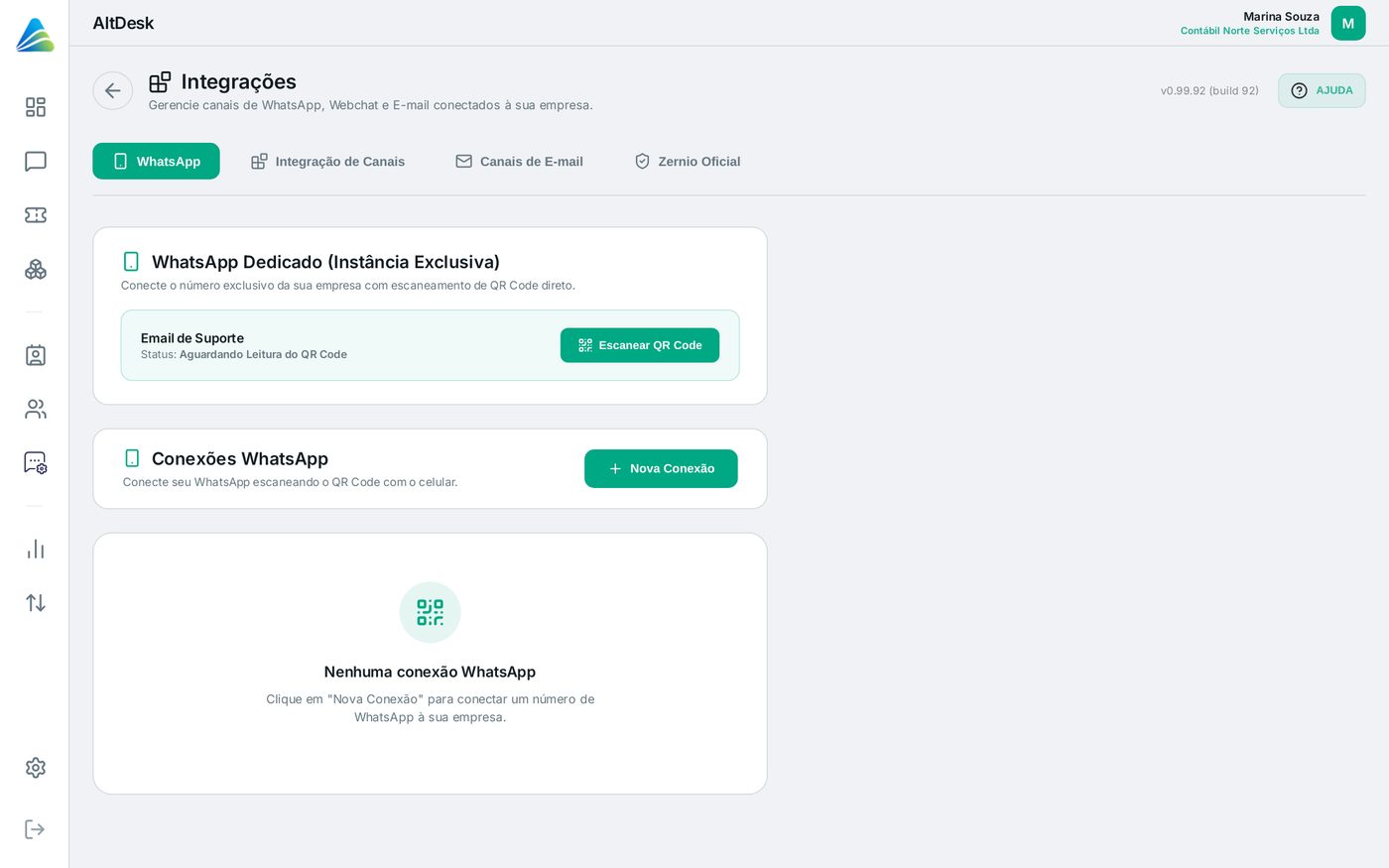 Tela do AltDesk: Conectar o e-mail