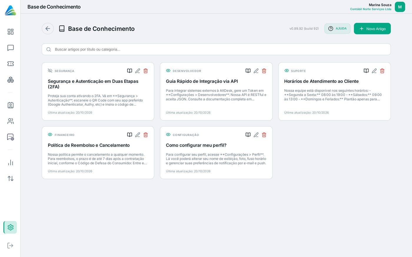 Tela do AltDesk: Escrever artigos da base de conhecimento