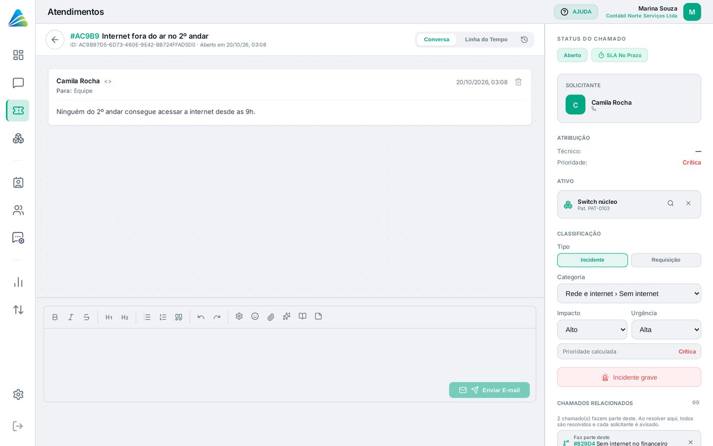 Tela do AltDesk: Vincular o equipamento ao chamado