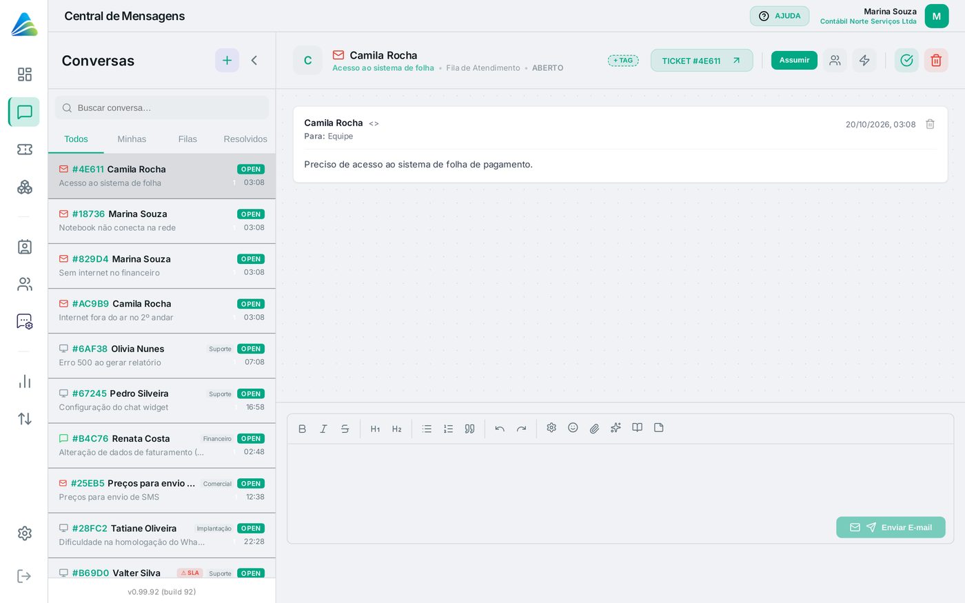Tela do AltDesk: Assumir e responder uma conversa