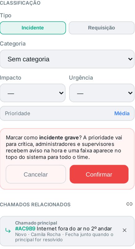 Tela do AltDesk: Abrir um incidente grave