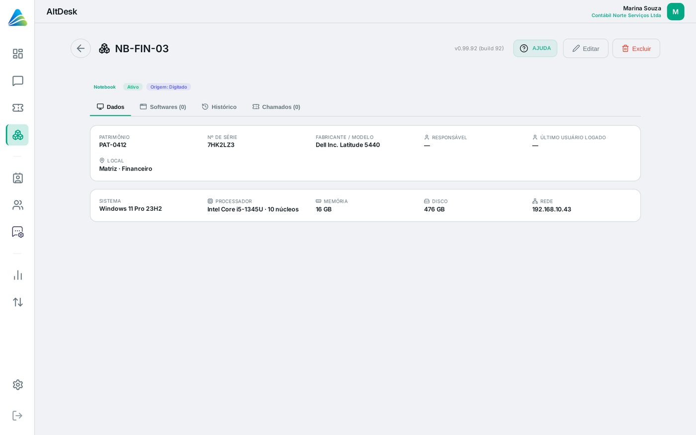Tela do AltDesk: Consultar a ficha e o histórico de uma máquina
