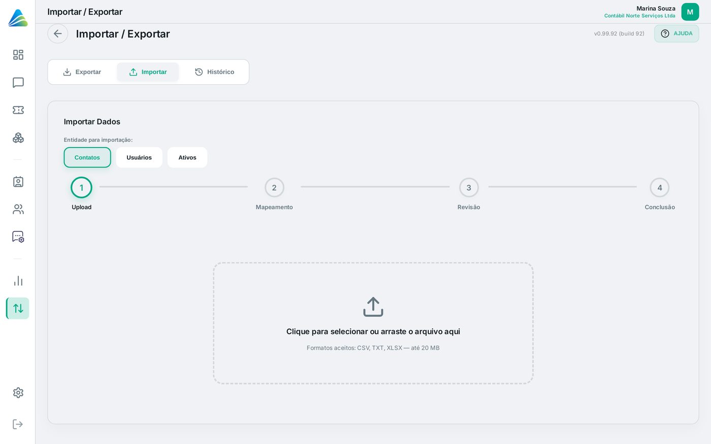 Tela do AltDesk: Importar contatos e usuários