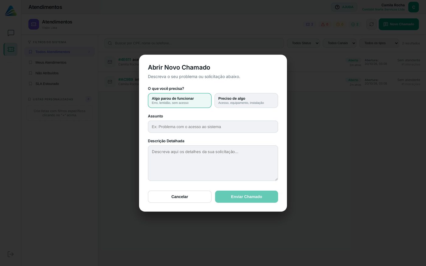 Tela do AltDesk: Abrir um chamado